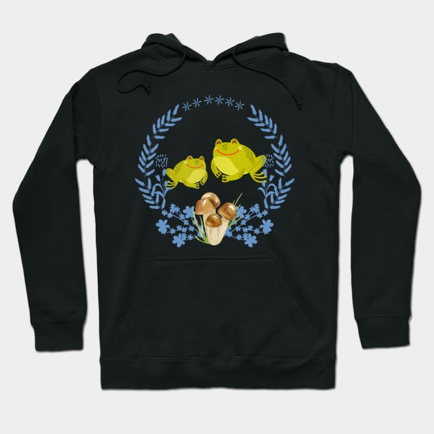 Happy Frogs and Mushrooms Hoodie by Pine Hill Goods